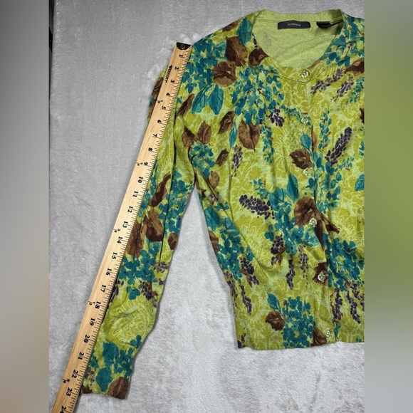 Liz Claiborne Wool Blend Green Brown Floral Button Front Cardigan Sweater XL - Picture 8 of 14